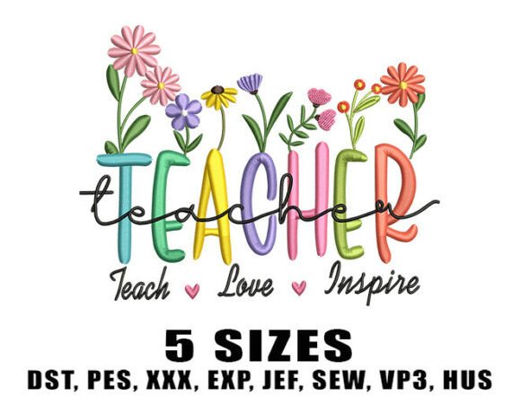 Floral Teacher Life: A Versatile Embroidery Design for Small Business Branding