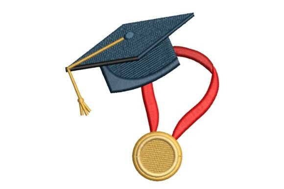 Graduation Cap with Medal: A Celebration Embroidery Staple